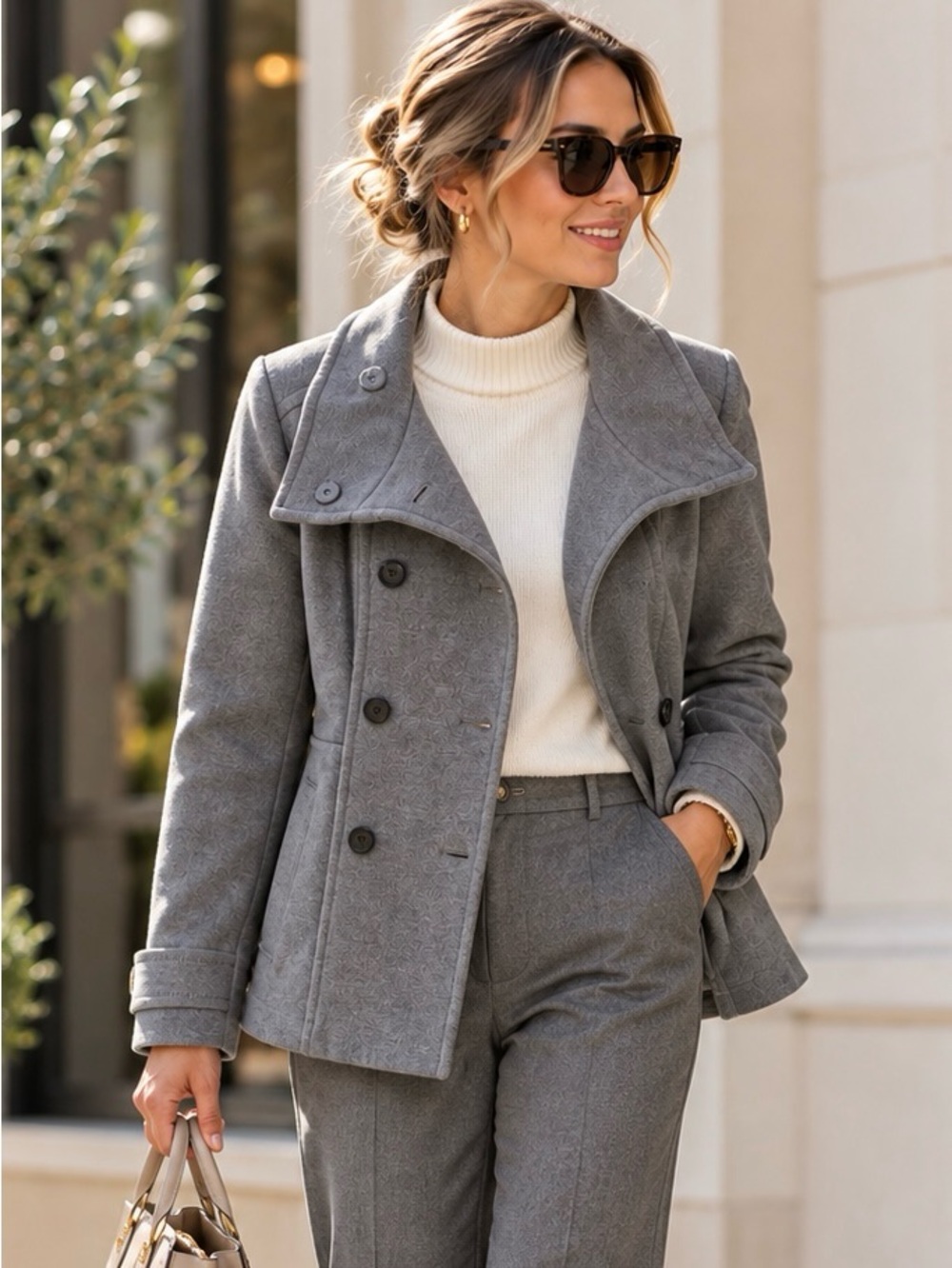 H&M Grey Double-Breasted Pea Coat